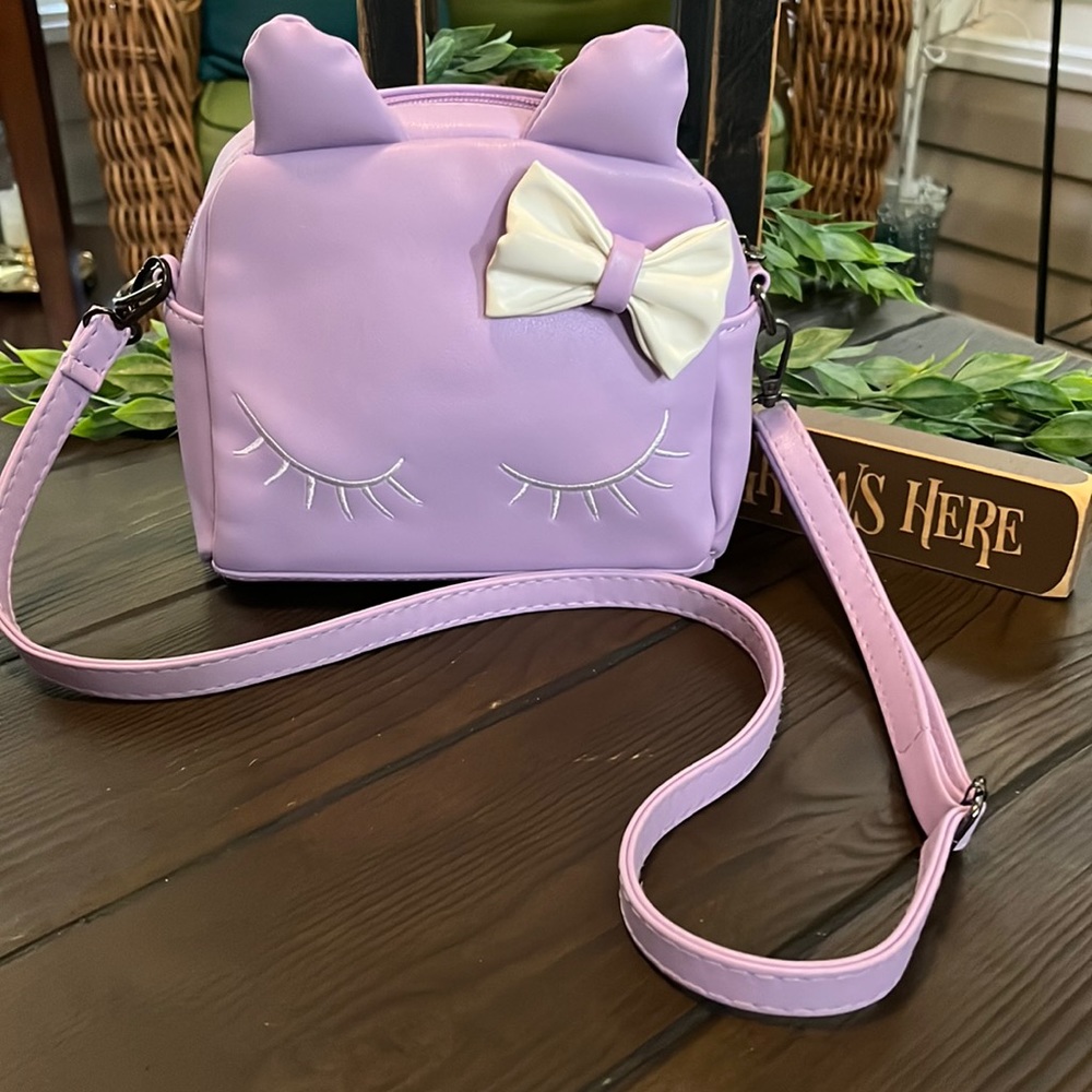 Girls kitten purple purse